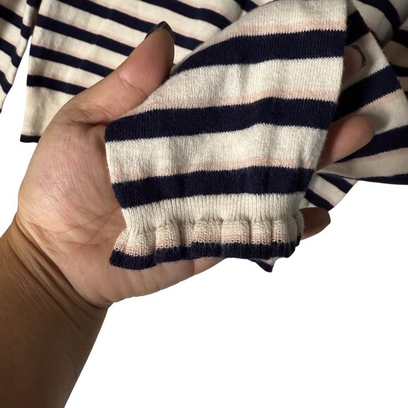 Ulla Johnson Navy Pink Cream Striped Cotton Cashmere Ruffle Trim Sweater Large - Picture 7 of 7